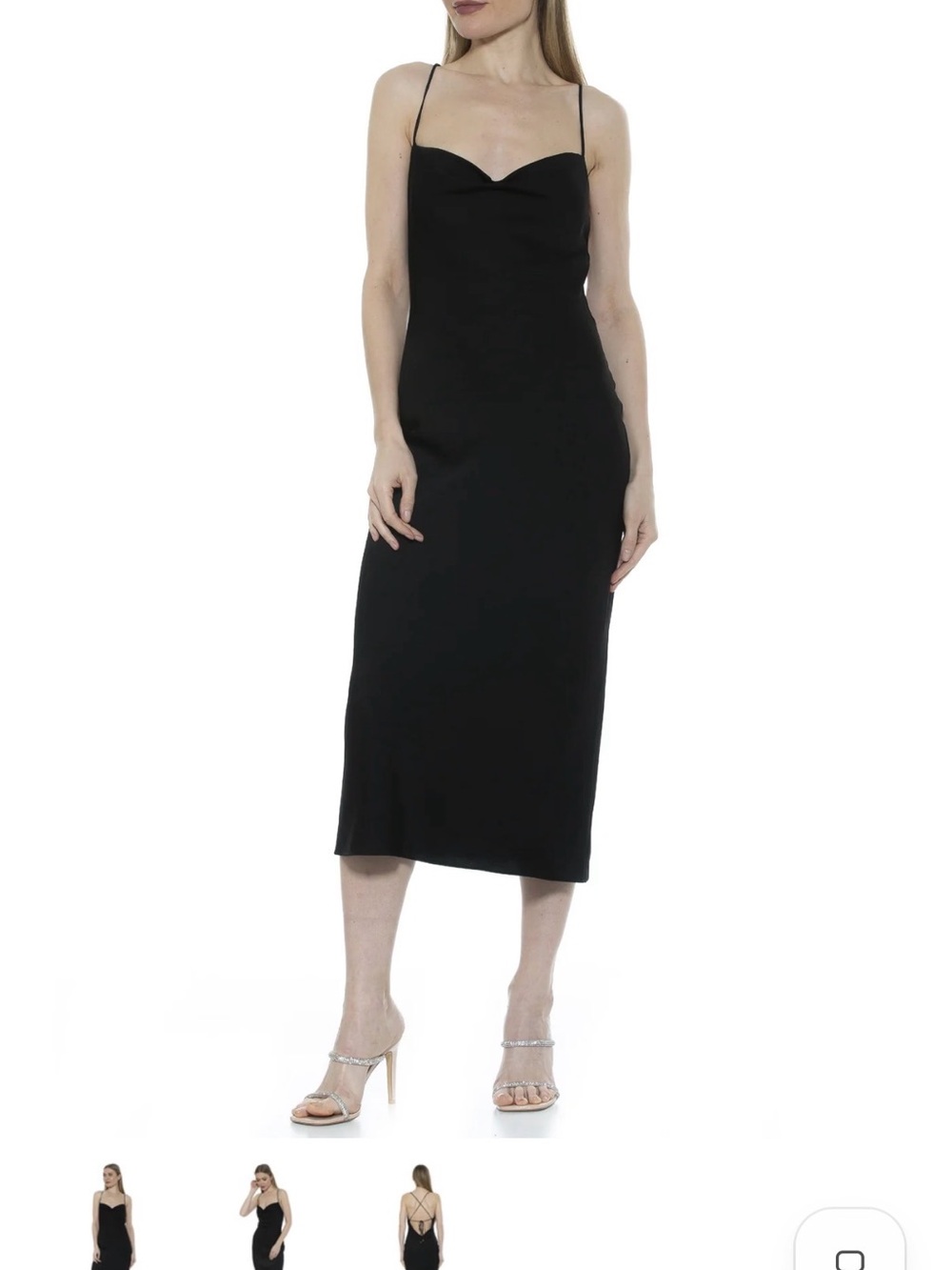 Alexia Admor Black Slip Midi Dress with Spaghetti Straps